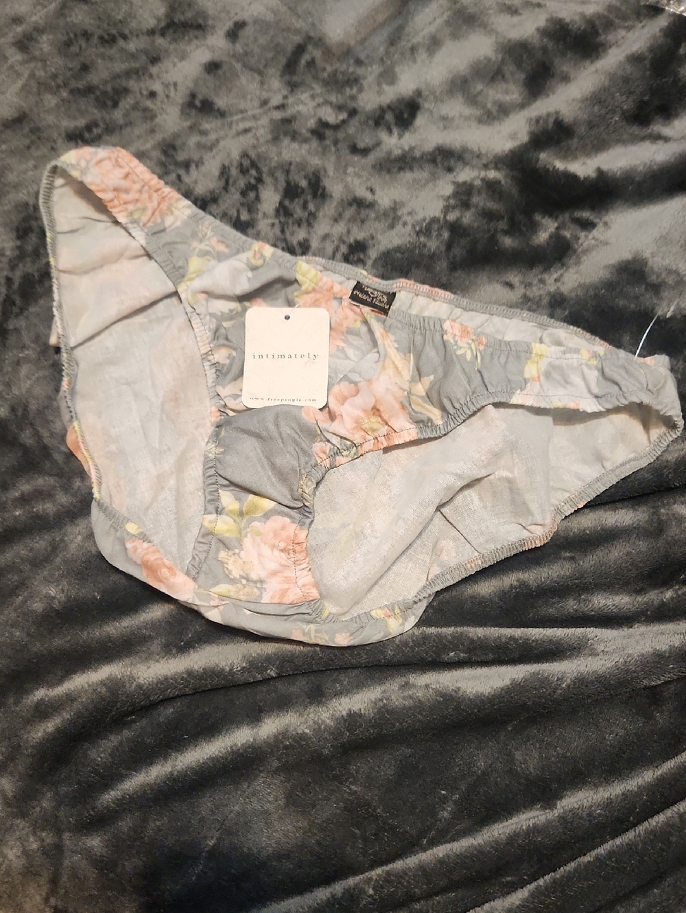 Intimately Free People Floral Cotton Bikini Panty - Light Gray with Pink Floral